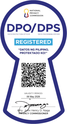Registered with the National Privacy Commission as a Data Protection Officer and Data Processing System. Opens the Certificate of Registration (PDF, 14 MB).